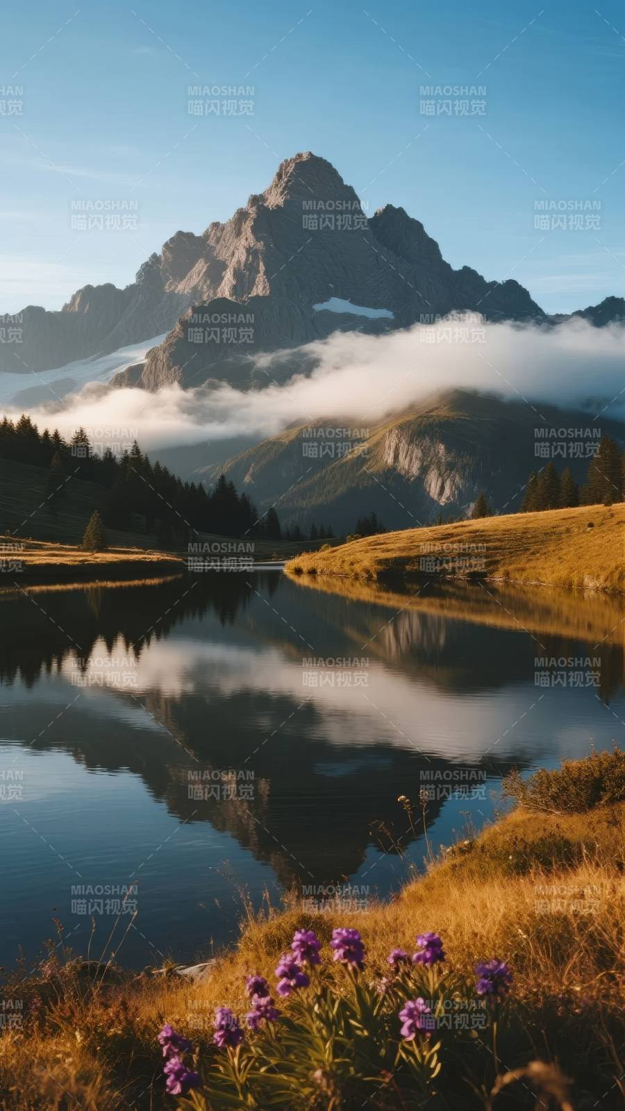 山湖映照 花影如画图片