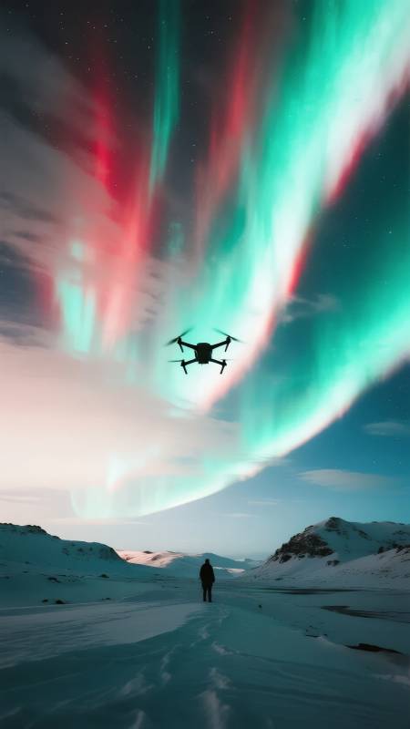 极光下的飞行者图片