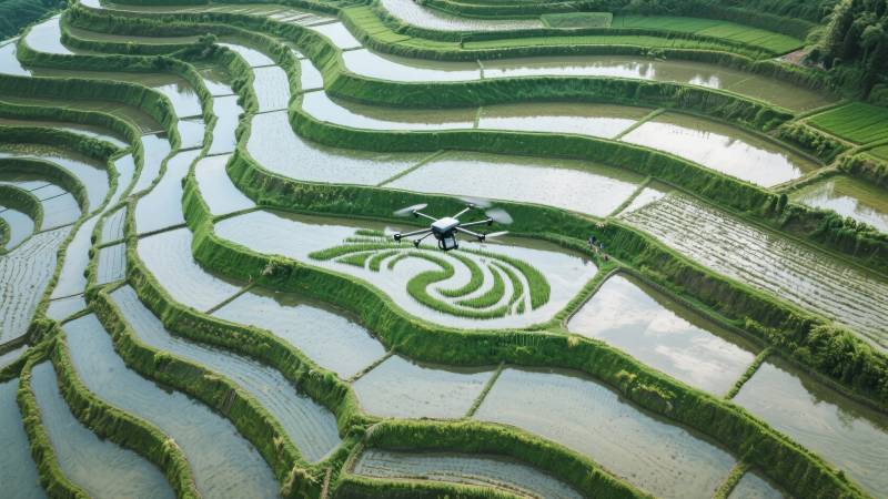 梯田上的无人机图片
