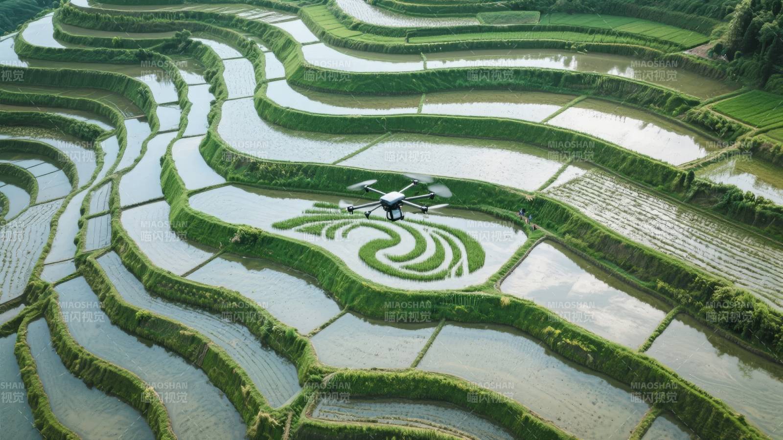 梯田上的无人机图片