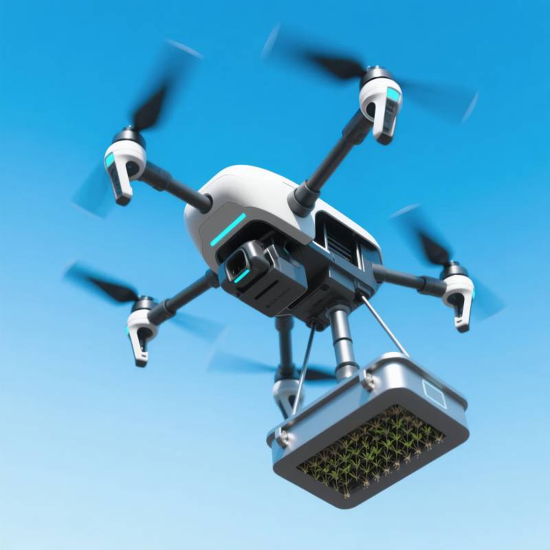 无人机送货飞行中图片