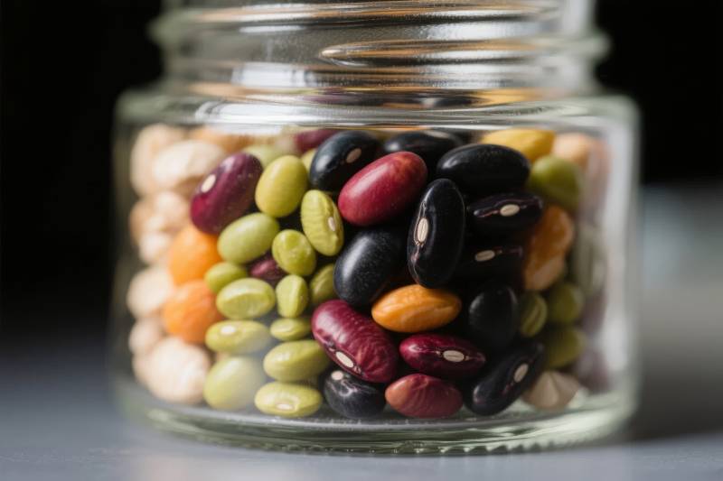 五彩豆子装罐中图片