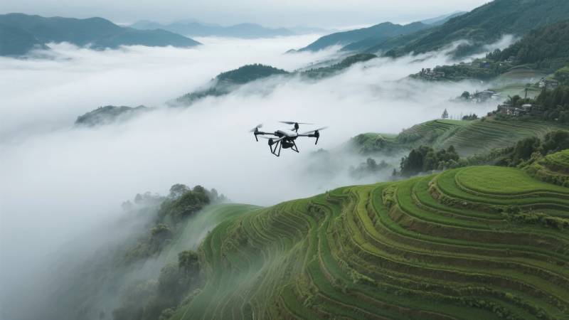 云雾缭绕梯田上空图片