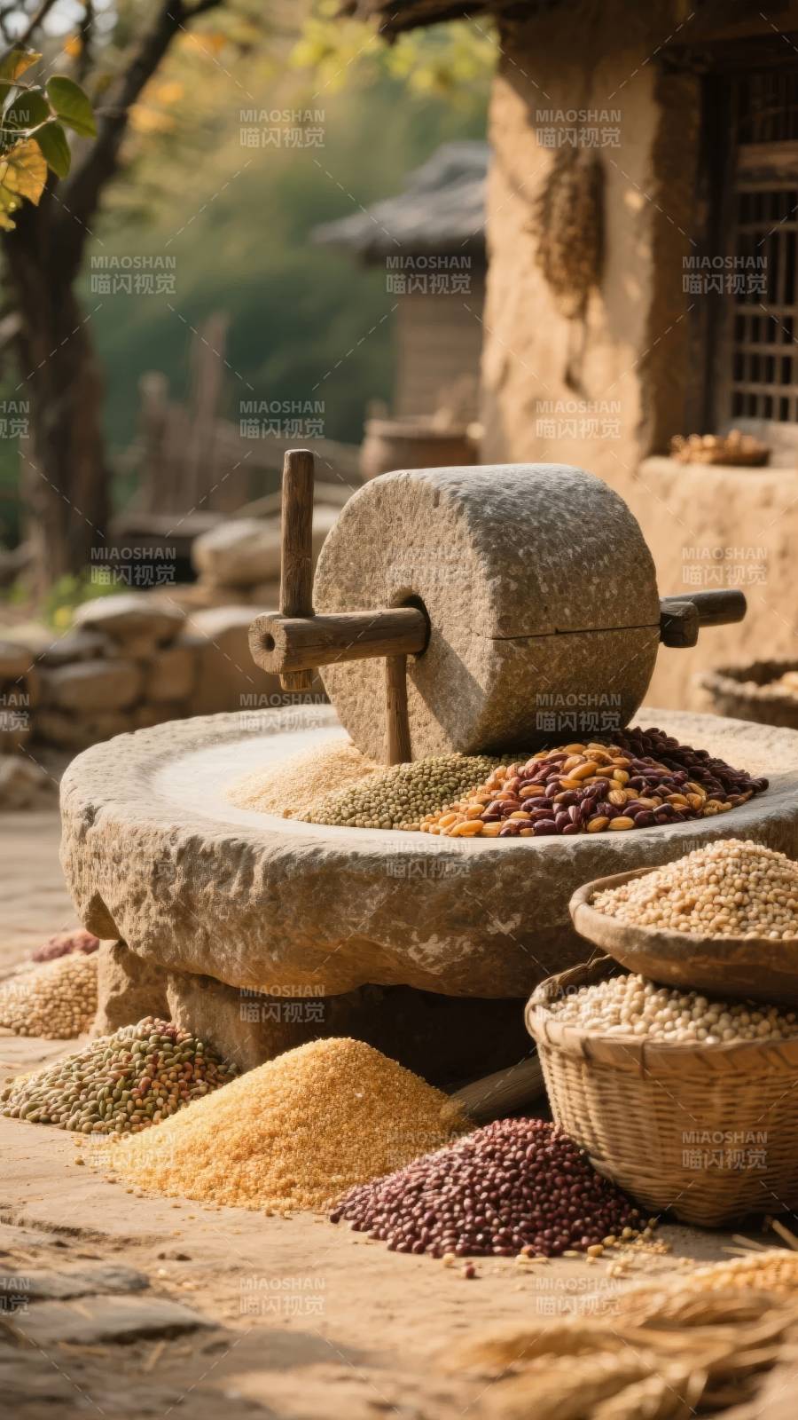古法石磨碾谷香图片