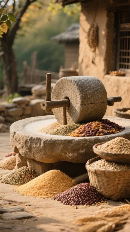 古法石磨碾谷香图片