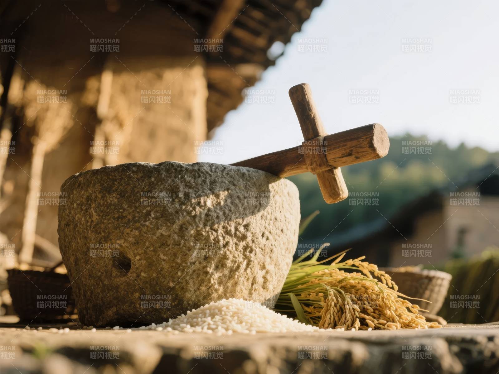 石磨碾米古韵图片