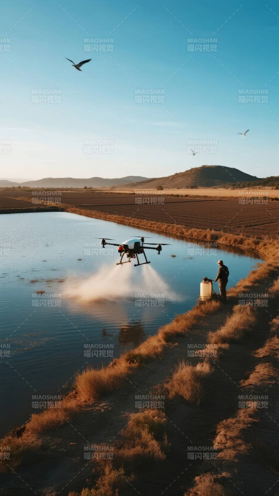 无人机灌溉农田图片