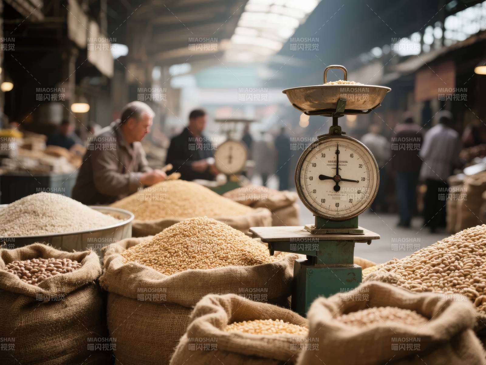 市场称重谷物图片