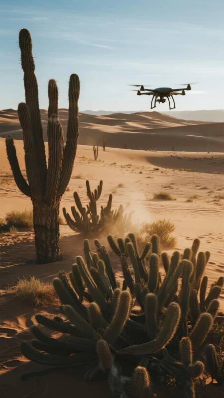 沙漠中的无人机飞行图片