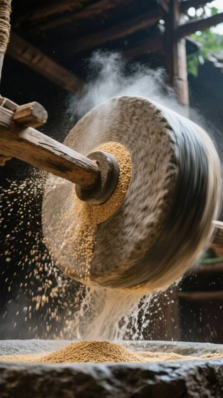 古法磨坊舂米图片