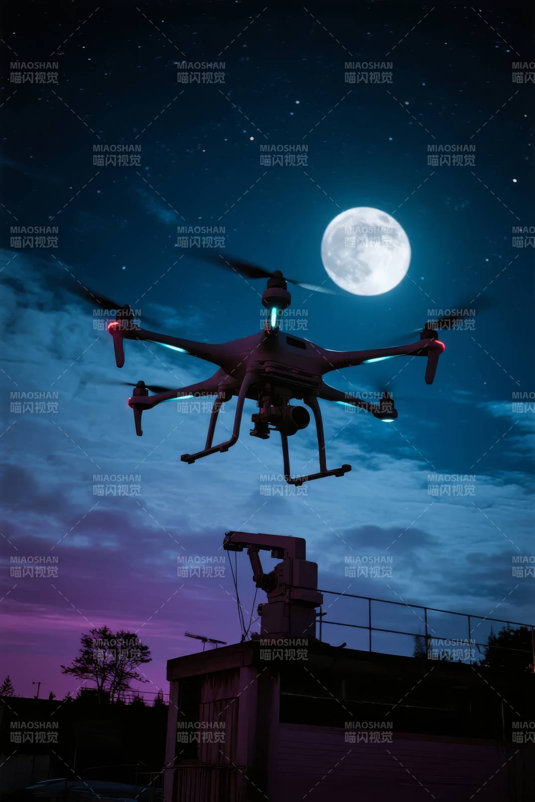 月夜无人机飞行图片