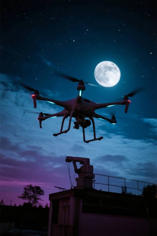 月夜无人机飞行图片