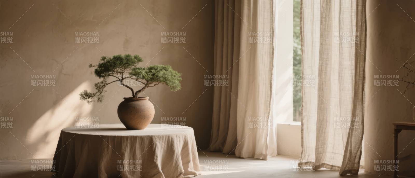 静谧窗边盆景图片