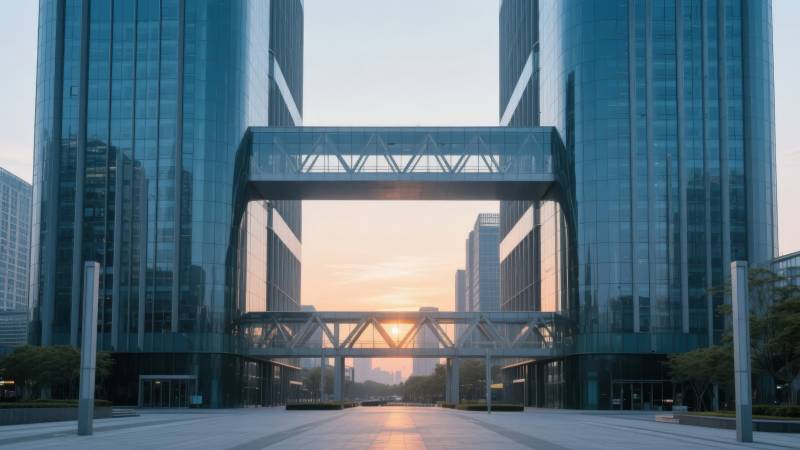 城市天桥日落图片