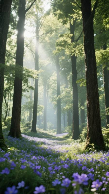 林间紫花小径图片