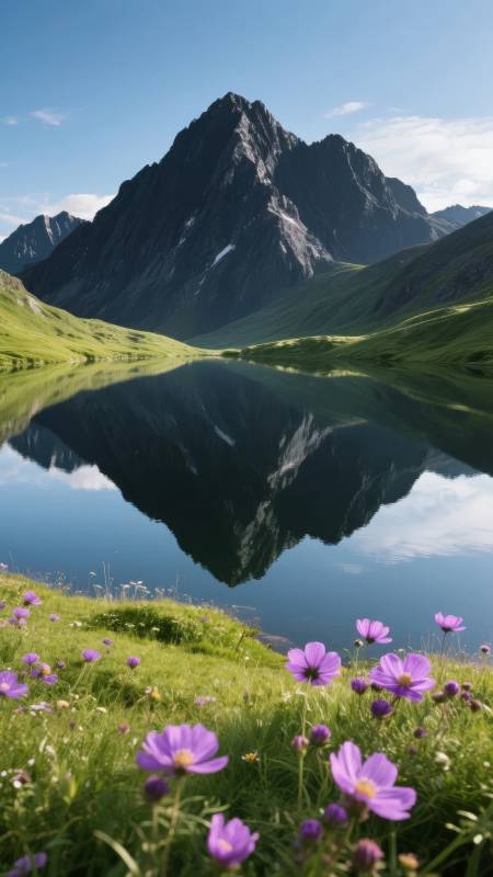 山湖镜影花自开图片