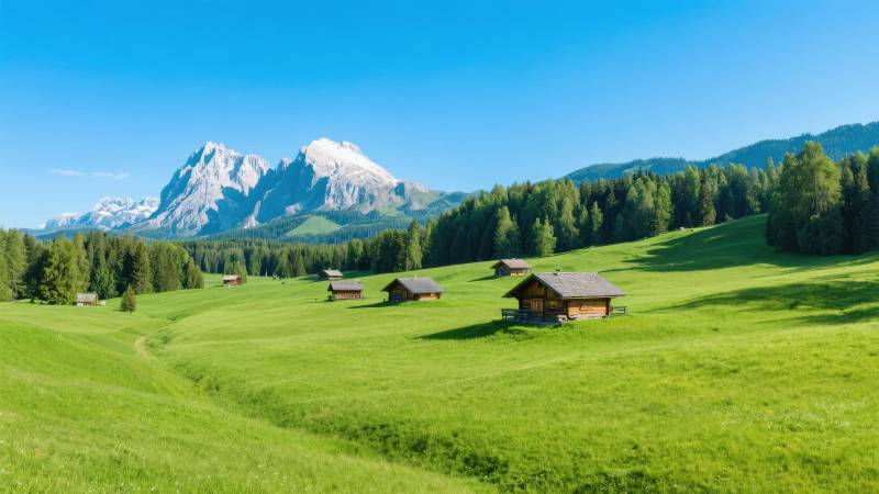 阿尔卑斯山下绿野村舍图片