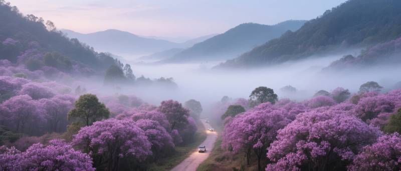 紫花雾山晨曦图片