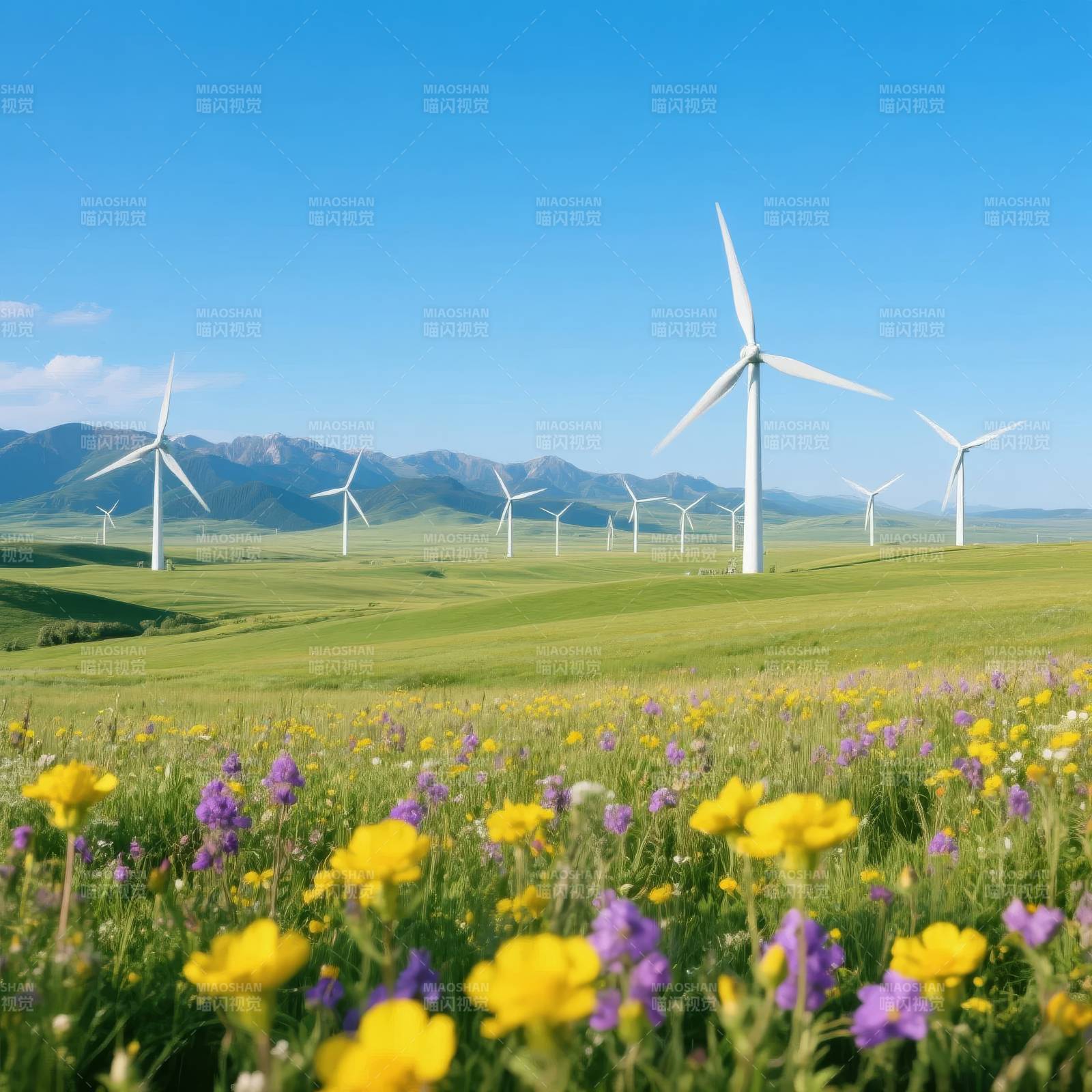 风车花海迎春光图片
