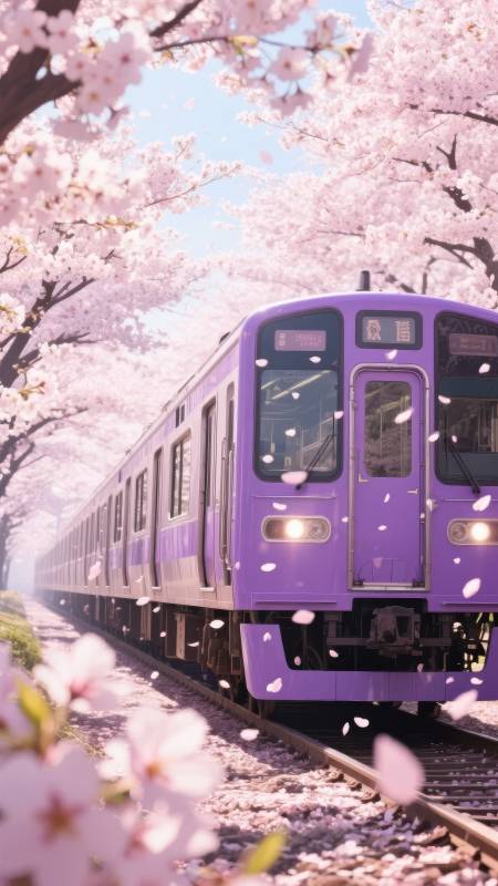 樱花列车春日行图片