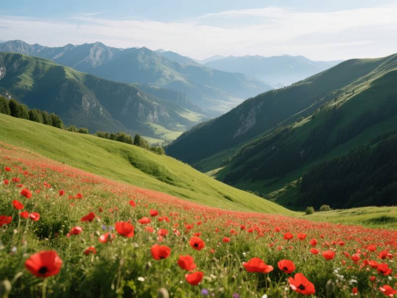 山野红花绽放图片