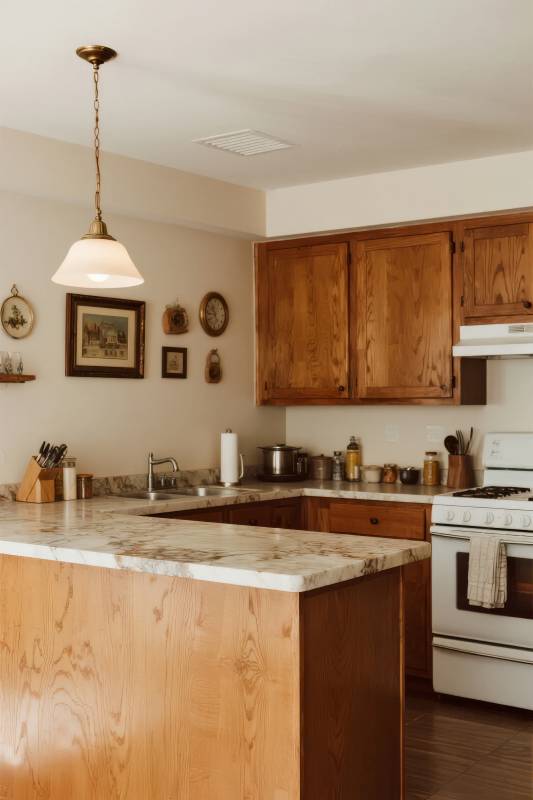 温馨木质厨房一角图片