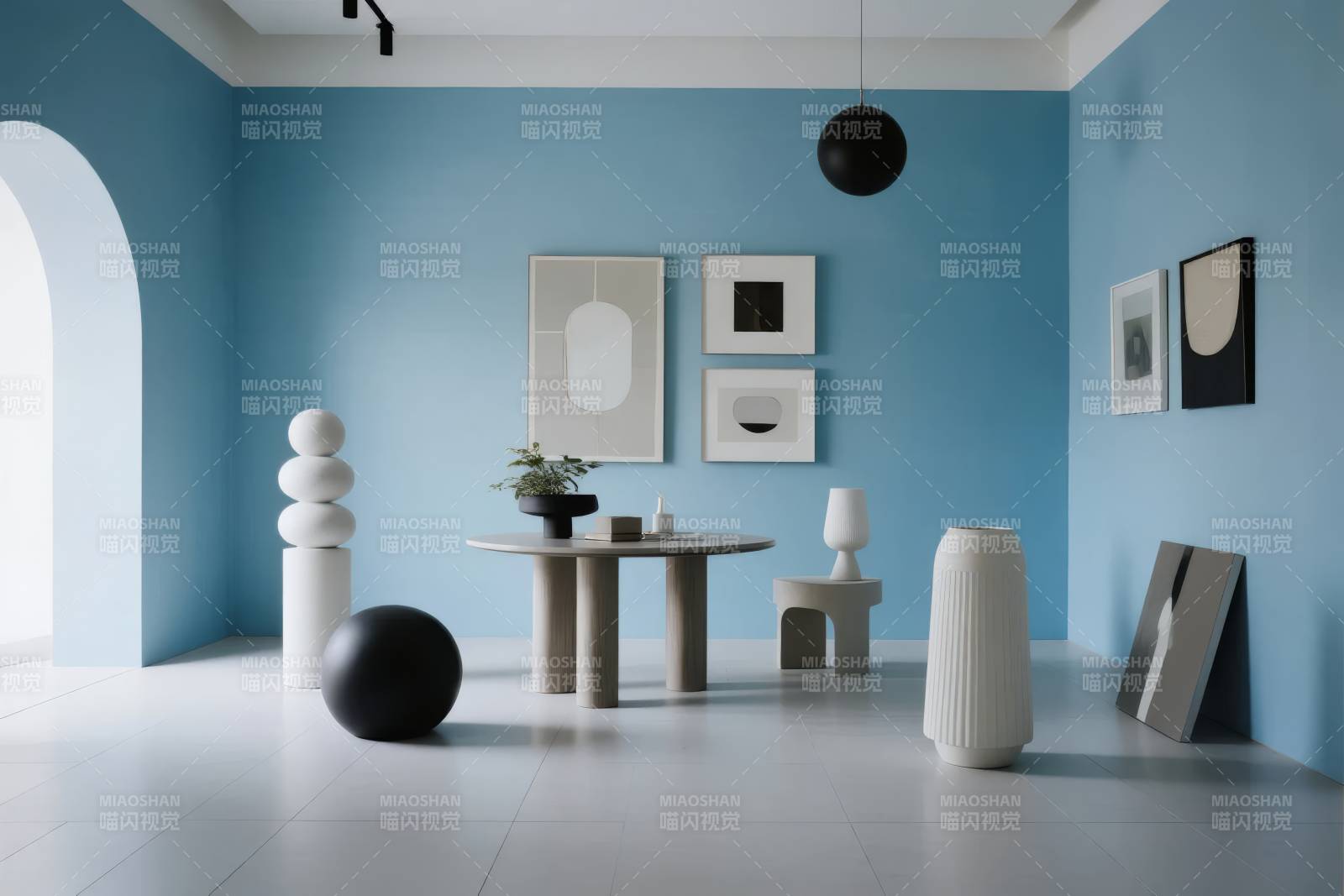 极简蓝调客厅图片