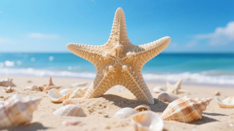 海滩上的海星与贝壳图片