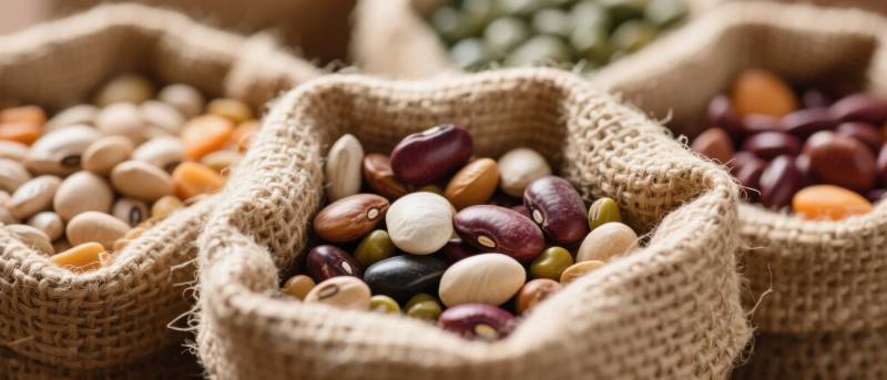 五彩豆类装麻袋图片