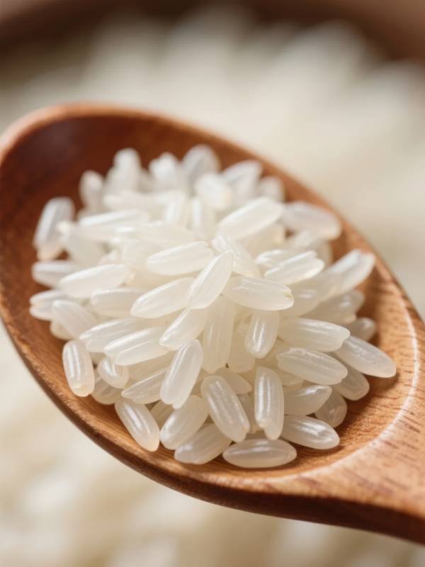 晶莹大米 木勺盛放图片