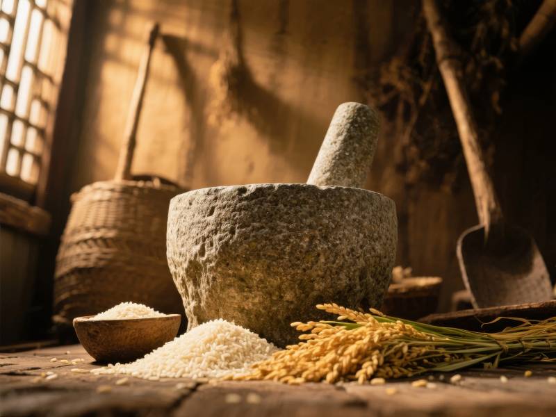古法研磨稻米图片