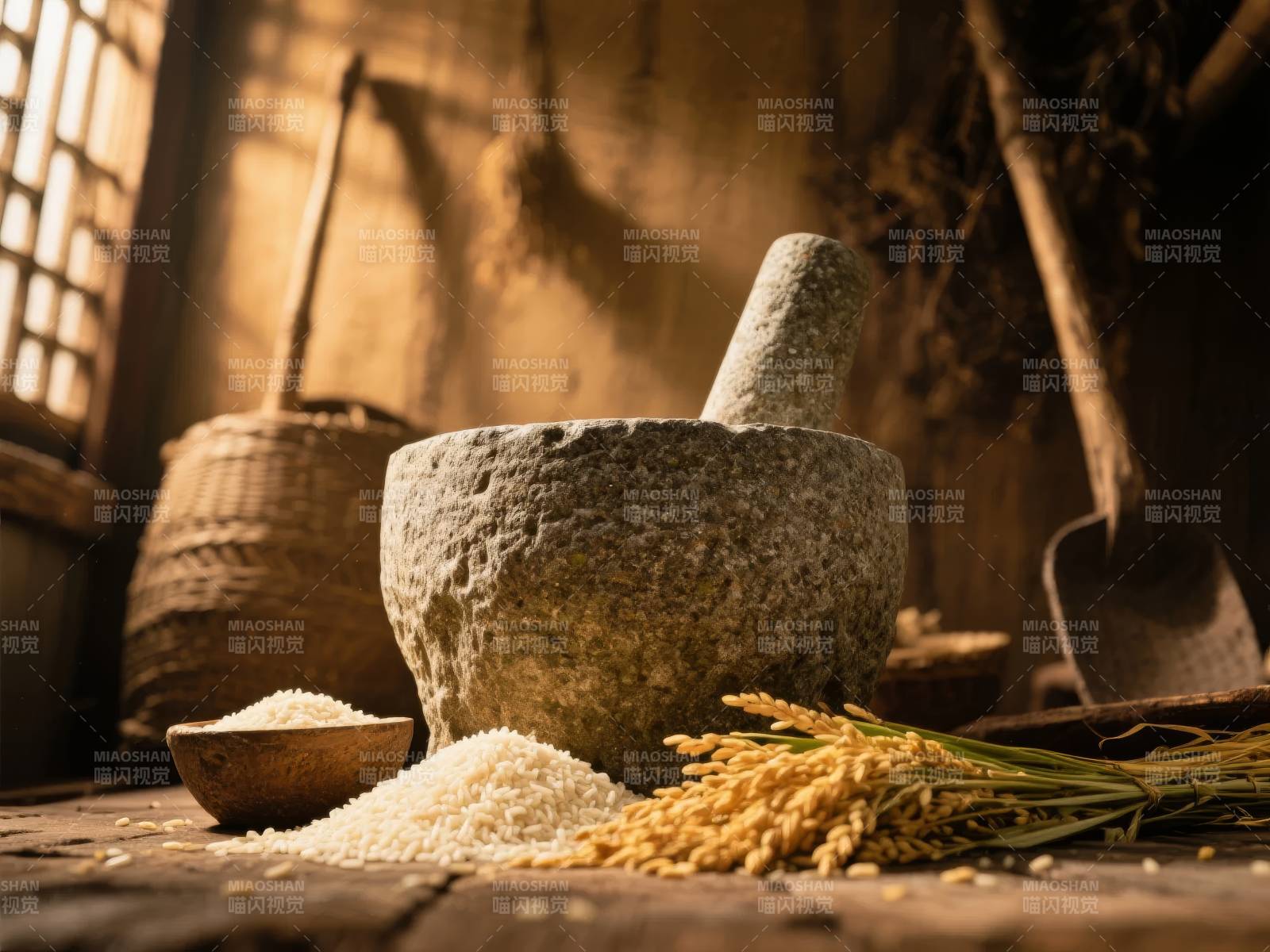 古法研磨稻米图片