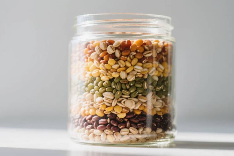 五彩豆粒装罐中图片