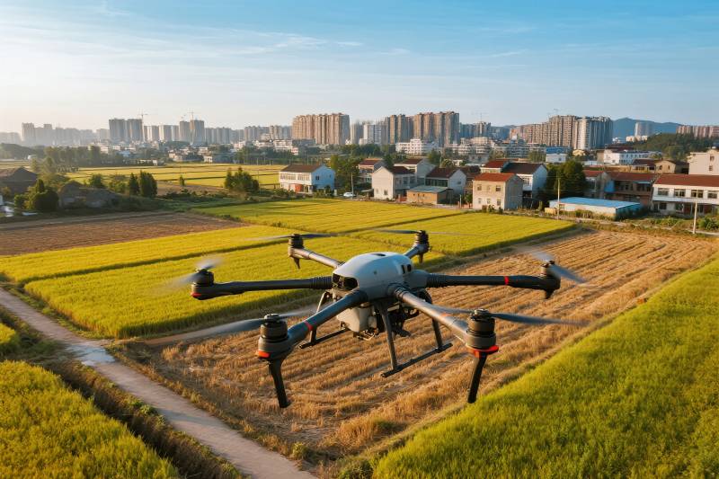 无人机飞越田野图片