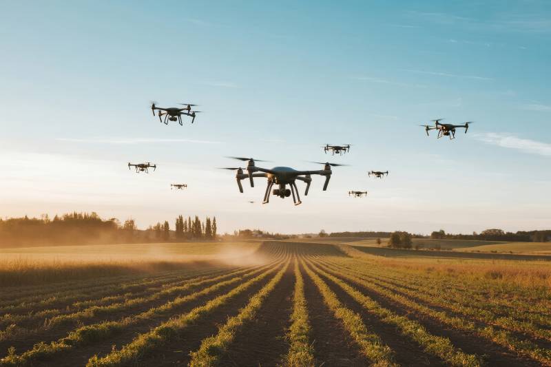 无人机耕作农田图片