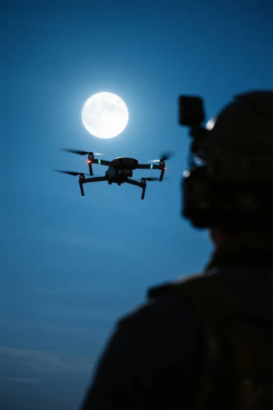 月夜无人机飞行图片