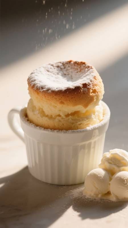 香草舒芙蕾配冰淇淋图片