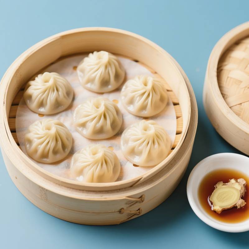 蒸笼小笼包配蘸料图片