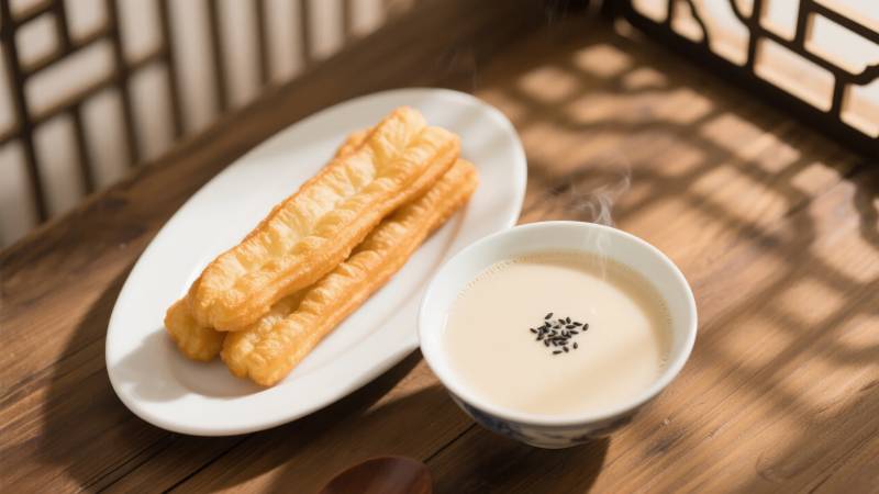 油条配豆浆图片