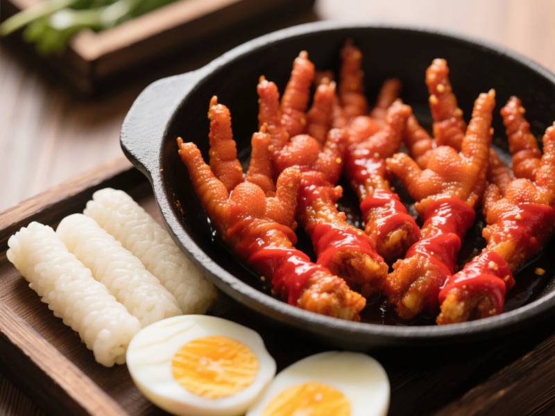 辣味鸡爪配蛋卷图片