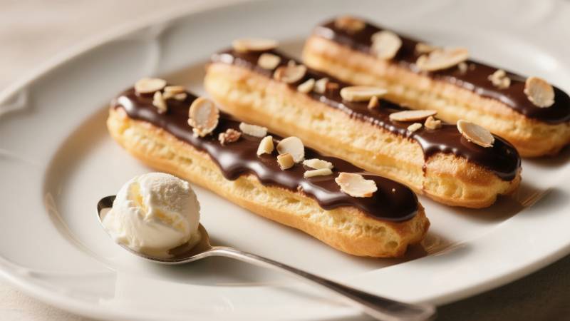 巧克力泡芙配冰淇淋图片