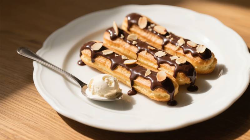 巧克力泡芙配冰淇淋图片