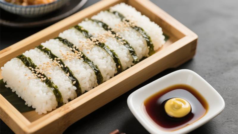 寿司配酱油和芥末图片