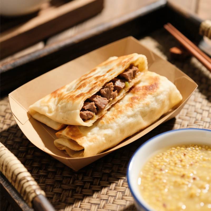 牛肉卷饼配粥图片