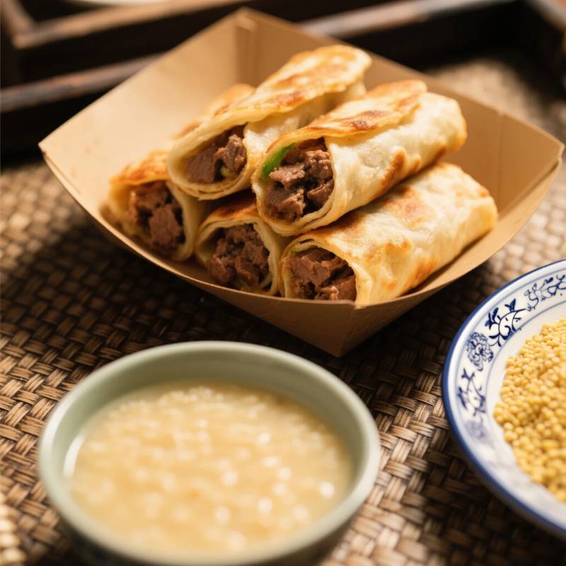 美味卷饼配蘸酱图片