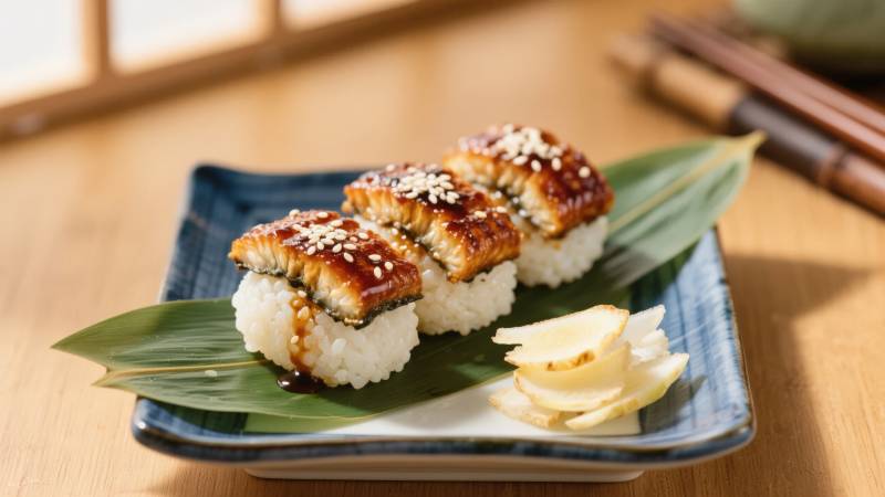 鳗鱼寿司配姜片图片