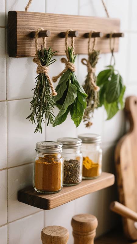 香草与香料的厨房角落图片