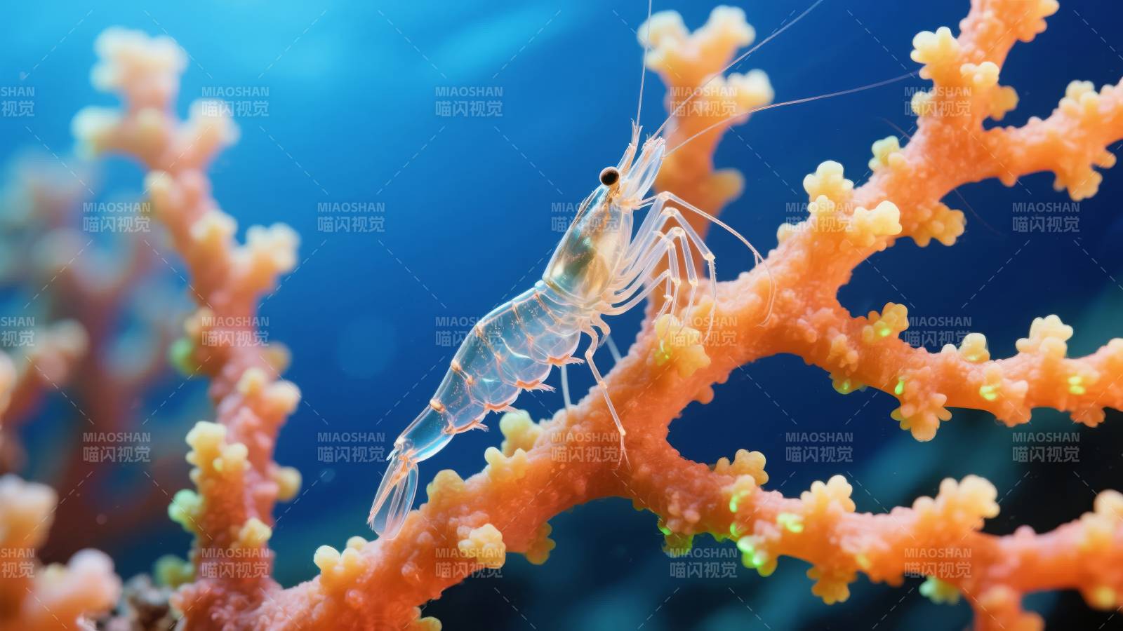 珊瑚上的透明虾图片