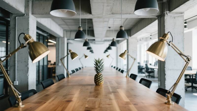 现代办公长桌一角图片