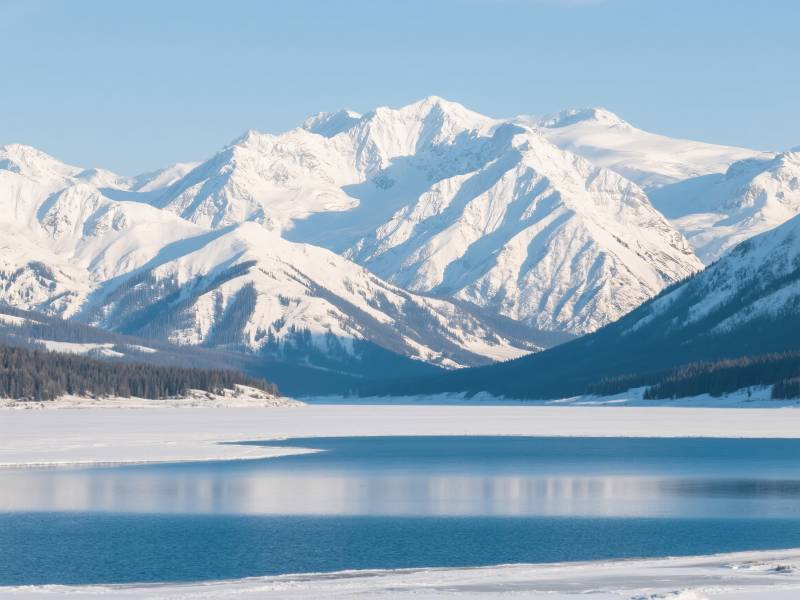 雪山映湖图片